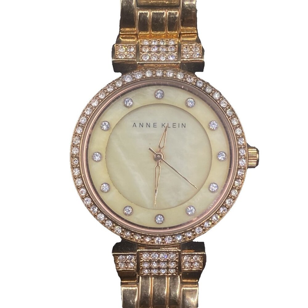 Anne Klein Women Watch Round Dial 26mm Crystals Gold Tone New Battery Runs LOOK - Picture 1 of 14